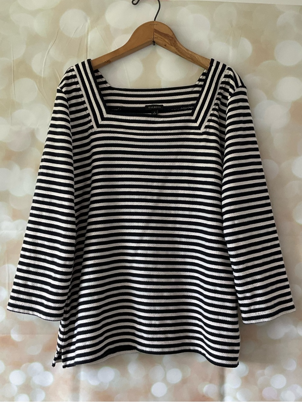 Talbots Black and White Stripped Blouse